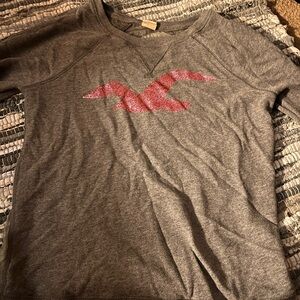 Hollister Gray Blouse with Pink Logo